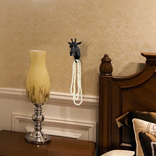 Giraffe Head Single Wall Hook/Hanger Animal Shaped Coat Hat Hook Heavy Duty, Rustic Decorative Gift, Black - color: Giraffe-Black