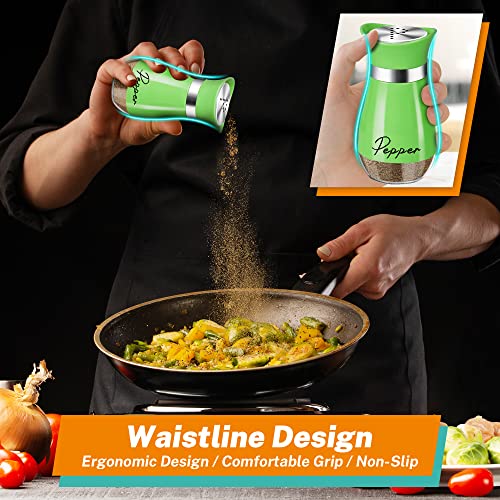 Salt and Pepper Shakers - 4 oz Green Glass Set with Stainless Steel Lids | Refillable Glass Shakers with Stainless Steel Lids Suit Cooking, Dining, RV Trips, Camping and BBQs; 4 oz Capacity Each. - color: Green