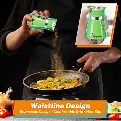Salt and Pepper Shakers - 4 oz Green Glass Set with Stainless Steel Lids | Refillable Glass Shakers with Stainless Steel Lids Suit Cooking, Dining, RV Trips, Camping and BBQs; 4 oz Capacity Each. - color: Green