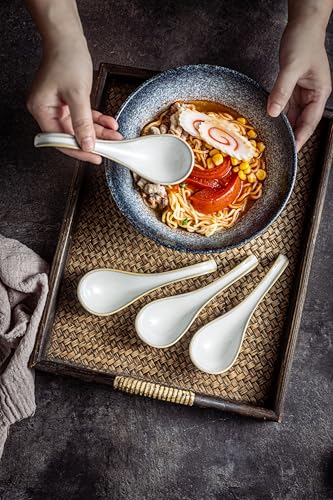 LYEOBOH Asian Soup Spoons, 6.5 inch Ceramic Soup Spoon Set of 6, Dinner Spoons with Deep Hook for Home, Kitchen, Dishwasher & Microwave Safe, Farmhouse Style, Beige - color: Beige