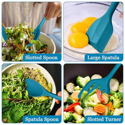 LIANYU Non-Toxic Kitchen Cooking Utensils Set, 8Pcs Blue Silicone Tools | Heat Resistant Cooking Gadgets for Nonstick Cookware, Includes Silicone Spatula, Ladle, Spoon Turner, Dishwasher Safe - color: Blue