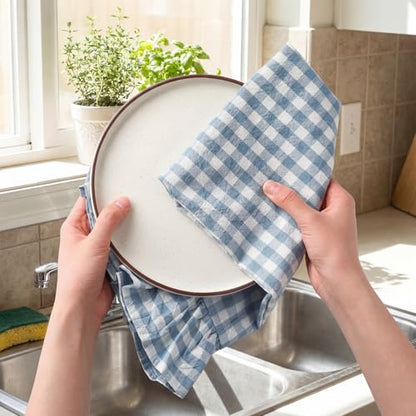 HunnmingRe 2 Pcs Dusty Blue Gingham Kitchen Towels Cotton Ruffle Dish Towel | 100% Cotton Dish Cloths, 18x28 Inch Tea Towels For Farmhouse Gifts, Soft Absorbent, Drying Dishes, Classic Plaid Pattern - color: Dusty Blue, style: Gingham