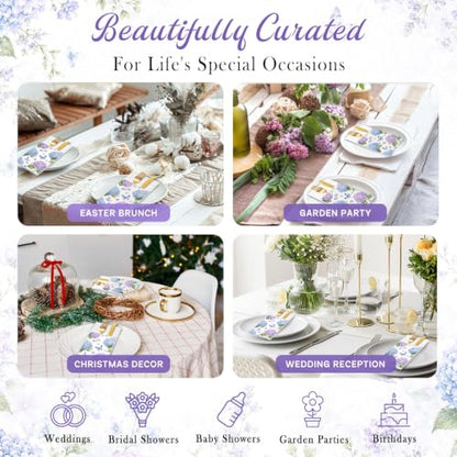 Hydrangea Linen Feel Pocket Napkins for Wedding Bridal Shower Supplies | Hydrangea Garden Design,Premium Linen Feel Paper,Built-In Flatware Pocket,Wedding, Baby Shower, Garden Party - color: Hydrangea
