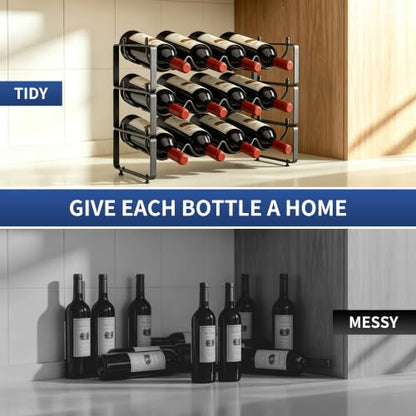 TONLEA Stackable Water Bottle Organizer Holder, Wine Rack,3-Tier 12 Bottles Wine Storage Cabinet Shelf, Wine Racks Countertop for Pantry,Kitchen