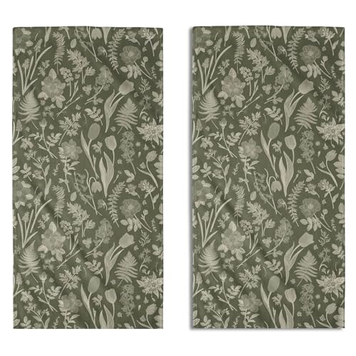 Sage Green Spring Floral Hand Towels for Bathroom Set of 2 Flower Leaves Vintage Botanical Print Seasonal Decorative Handtowels Soft Absorbent Bath Towel for Home Guest Room Hotel Gym Spa - color: Sage Green