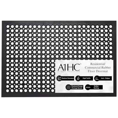 A1 Home Collections Anti Fatigue Mat, 0.6" Thick Heavy Duty Rubber Floor Mat with Drainage Holes - Non-Slip Kitchen, Bar & Restaurant Mat, 24x36 in - size: 36"L x 24"W x 0.6"Th