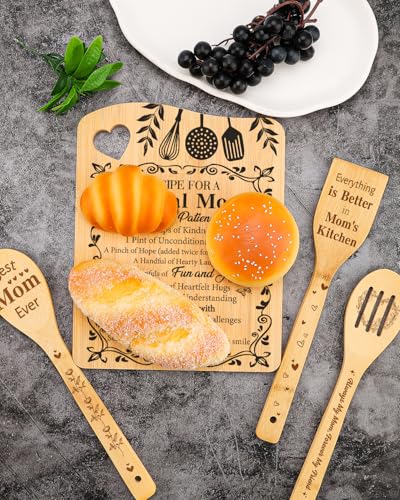 Mom Birthday Gifts, Gifts for Mom Gifts from Daughter Cutting Board | Mothers Day Christmas Gift for Mom from Daughter Son, Recipe for A Special Mom Gifts, Bamboo Cutting Board with Spoon - color: Mom