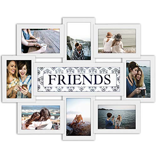 Jerry & Maggie - Photo Frame 22x17 White Friends Picture Frame Selfie Gallery Collage Wall Hanging for 6x4 Photo - 8 Photo Sockets - Wall Mounting Design - color: White, size: Friends/ Textured