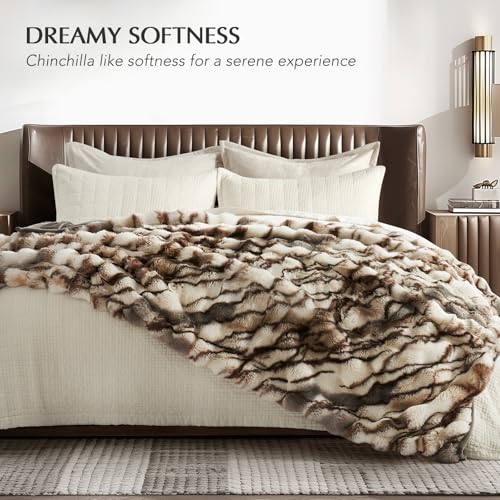 Faux Rabbit Fur Bubble Throw Blanket, 60"x80", Beige & Gray | Ultra Soft, Luxury Faux Rabbit Fur Throw, Thick Warm Bubble Blanket, Cozy Fluffy Reversible, for Bed, Couch, Chair, Sofa - color: Marble Beige & Grey Chocolate, size: 60"x80"