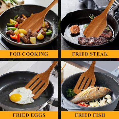 2Pcs Non Toxic Acacia Wood Spatula for Cooking Utensils Set Flipping Turner | Flat Wooden Spatulas for flipping Frying Kitchen Spurtle Organic Olive Teak Wood Utensils Non Stick Bamboo Slotted Spatula - color: 2 PCS SPATULAS