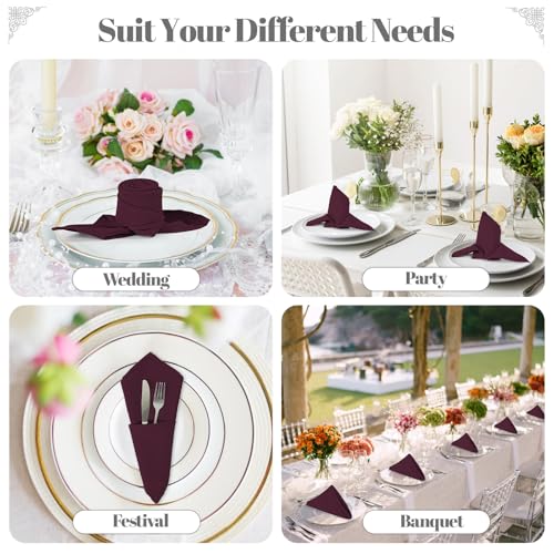 PLOYMONO Burgundy Cloth Napkins - 8 Pack 17" x 17" Polyester Dinner Napkins | Heavy Duty 180 GSM Cloth Napkins with Hemmed Edges - Great for Restaurants, Weddings, Parties, Banquets Dinner - color: Burgundy