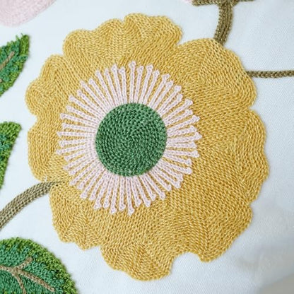 vctops Floral Embroidered Pillow Covers 18x18 Inch Spring Summer Cotton Tufted Throw Pillow Cover Outdoor Garden Cushion Case for Sofa, Bed, Living Room (Flower F,18"x18") - color: Flower F