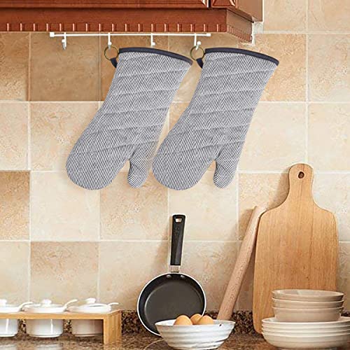 Yarn Dyed Oven Mitts 1 Pair, 100% Cotton Heat Resistant 470 Degree | Oven Gloves for Men Women Cooking Baking Barbecue BBQ Microwave Crafting Machine Washable Pot Holders Mittens (Grey 2) - color: Gray