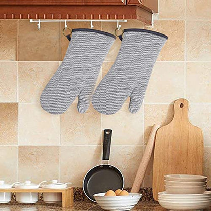 Yarn Dyed Oven Mitts 1 Pair, 100% Cotton Heat Resistant 470 Degree | Oven Gloves for Men Women Cooking Baking Barbecue BBQ Microwave Crafting Machine Washable Pot Holders Mittens (Grey 2) - color: Gray