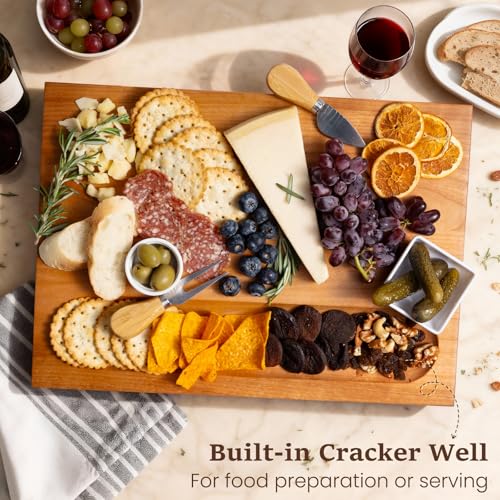 Empune Cherry Wood Cutting Boards for Kitchen Wooden Cutting Board with Handle, Chopping Board with Built-in Juice Groove & Well, Heavy-duty Charcuterie Board Butcher Block, 16.5x11.8x1.4 Inches - color: Cherry Wood