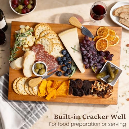 Empune Cherry Wood Cutting Boards for Kitchen Wooden Cutting Board with Handle, Chopping Board with Built-in Juice Groove & Well, Heavy-duty Charcuterie Board Butcher Block, 16.5x11.8x1.4 Inches - color: Cherry Wood