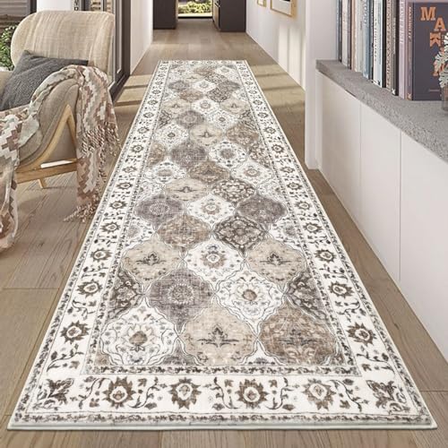 HEBE Hallway Runner Rug 2'8''x8', Washable Non Slip Kitchen Rug Runner | Soft Boho Bedroom Runner Rug, Vintage Distressed Low-Pile Floor Carpet Runners for Hallway, Entrance, Bathroom, Laundry - color: Beige, size: 2'8" x 8' (Rectangular)