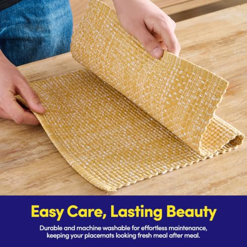 Sweet Home Collection 100% Cotton Placemats for Dining Room Rectangle Two Tone Woven Fabric 13" x 19" Soft Durable Table Mat Set, Set of 6, Gold - color: Gold, size: Rectangle 13" x 19"