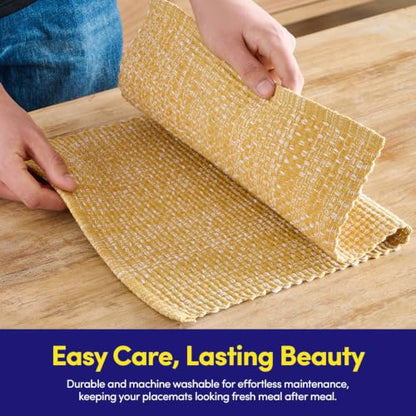 Sweet Home Collection 100% Cotton Placemats for Dining Room Rectangle Two Tone Woven Fabric 13" x 19" Soft Durable Table Mat Set, Set of 6, Gold - color: Gold, size: Rectangle 13" x 19"