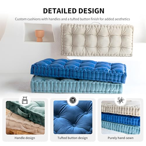 Custom Bench Cushion, Velvet Bay Window Seat Cushions Indoor, Bench Pad Pillow, French Floor Tufted Cushion, 4 Inch Thick