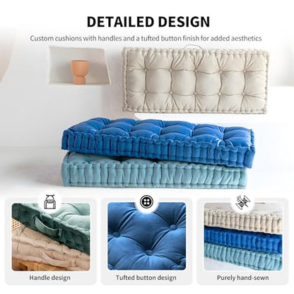 Custom Bench Cushion, Velvet Bay Window Seat Cushions Indoor, Bench Pad Pillow, French Floor Tufted Cushion, 4 Inch Thick
