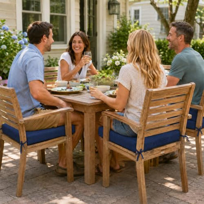 Outdoor Chair Cushions Set of 4, 19x19 Waterproof Patio Pads, Navy Blue | Fade resistant fabric with ties, handle and 3-inch foam for dining seats, decks, porches, gardens and hard seating - color: Navy Blue
