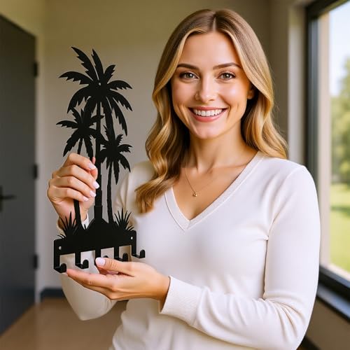 Key Holder Wall Mount with 5 Hooks Entryway Hanger for Car Key Ring Metal Keys Holder on wall Black Key Rack for Home Decor Offcie Appartment - color: Coconut Trees