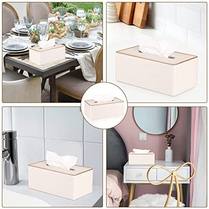Sumnacon Rectangular Linen Tissue Box Cover - Stylish Tissue Box Holder with Magnetic Bottom, Decorative Tissue Box for Bathroom Toilet Vanity Night Stand Table Countertop Office, Beige Linen Texture | Decorative Tissue Box Cover Rectangular with Gold Gri