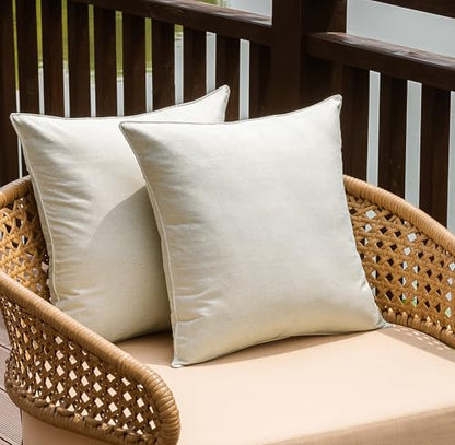NiNi ALL Beige Outdoor Pillows Set of 2 Decorative Farmhouse Waterproof Throw Pillow Covers 18x18 Solid Cushion Cases for Garden Patio Tent Furniture Sofa Bed Home Decor | Faux Linen Decorative Solid Throw Pillow Covers Farmhouse for Garden Furniture Tent