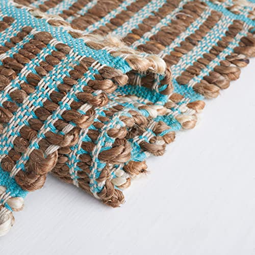 SAFAVIEH Natural Fiber Collection Accent Rug - 3' x 5', Teal & Natural, Handmade Flat Weave Stripe Jute & Cotton Jute, Ideal for High Traffic Areas in Entryway, Living Room, Bedroom (NFB651K) - color: Teal/Natural, size: 3' x 5' (Rectangular)