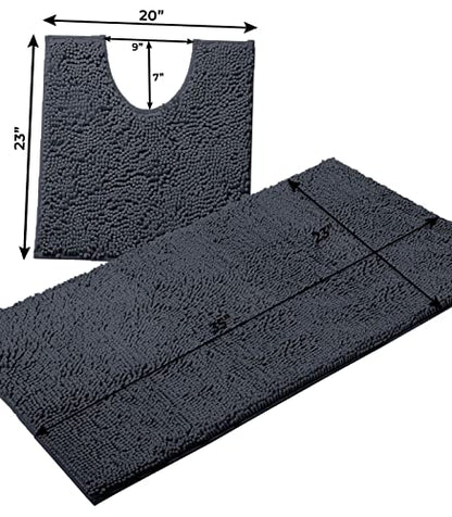 Bathroom Rugs Sets 2 Piece, Luxury Chenille Bath Mat Set, Soft Plush Anti-Slip Bath Rug + U-Shaped Toilet Mat. Microfiber Shaggy Carpet, Super Absorbent (24” x 36” & 20” x 24” U, Charcoal) - color: Charcoal, size: 2 Piece Set - Large