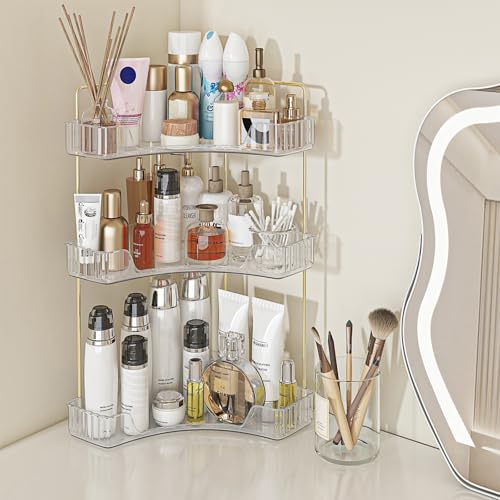 Webetop Corner Bathroom Organizer, 3 Tier Storage for Countertop | Multi Level Storage, Compact Design, Beauty Essentials Holder, Modern Style, Countertop Organization, Daily Convenience - color: Clear, size: 3 Tier without brush holder