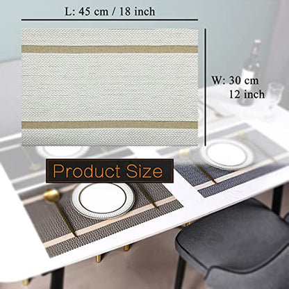 Placemats Washable Dinner Mats Easy to Clean PVC Table Mats Set of 6 (Stripe White) - color: Stripe White, size: placemats set of 6