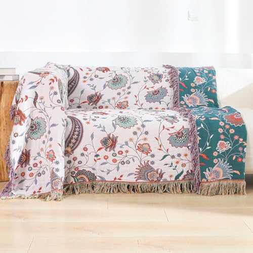 100% Cotton Boho Throw Blanket for Bed White Flowers 90"x98" | 4-Layer Gauze Breathable Double-sided Muslin Blanket,Soft Lightweight All Season Quilt with Fringe,Multi-purpose Blanket - color: Cashews, size: 90"x98"