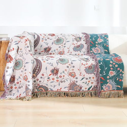 100% Cotton Boho Throw Blanket for Bed White Flowers 90"x98" | 4-Layer Gauze Breathable Double-sided Muslin Blanket,Soft Lightweight All Season Quilt with Fringe,Multi-purpose Blanket - color: Cashews, size: 90"x98"