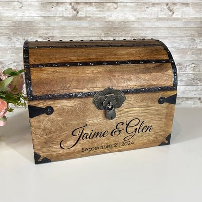 Personalized Treasure Chest with Card Slot, Antique Lock & Skeleton Keys (Large 13x10x10) – Pirate Decor, Wooden Keepsake Box, Decorative Wooden Box for Weddings & Anniversaries - size: Large 13x10x10