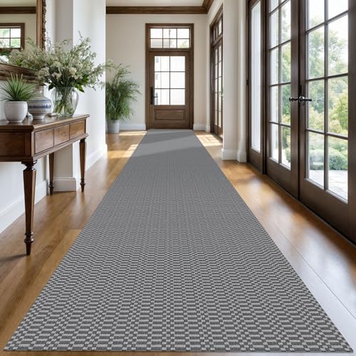 KOZYFLY 3x20 Runner Rug, Washable Non Slip Long Kitchen Hallway Rug, Grey | Long braided cotton carpet runner with rubber backing for hallways, kitchens, entryways and high-traffic indoor floors - color: Charcoal Grey/Dark Grey, size: 3' x 20' (Rectangula