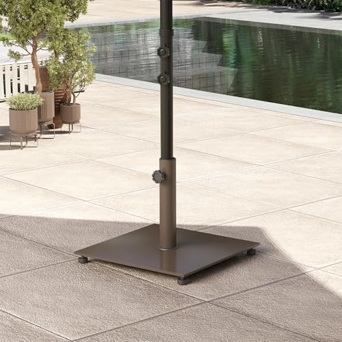 Outsunny Flat Patio Umbrella Base 29 lbs for 1.5"/1.9" Poles Brown | Square Metal Patio Umbrella Stand Base Holder, Adjustable Foot Pads, Heavy Duty, Outdoor Lawn Poolside - color: Brown