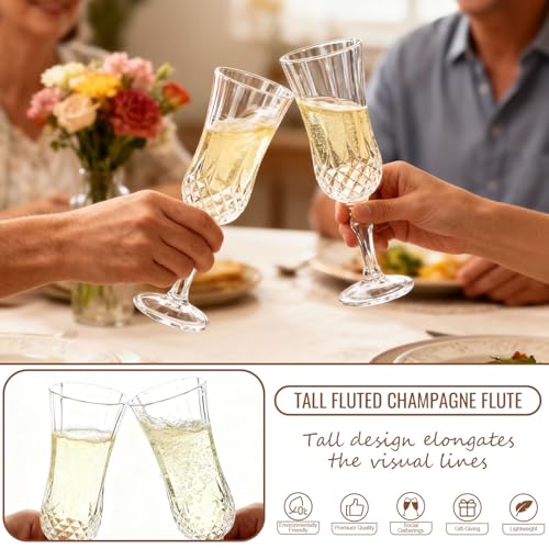 Set of 6 Champagne Flutes, 5.47oz Prosecco Glasses, Transparent, Reusable, Elegant Design, Dishwasher Safe, Durable Glass Perfect for Celebrations Modern Minimalist Style