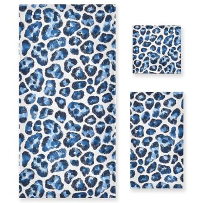 Bath Towel Sets for Bathroom Hand Towels Fingertip Towels Blue White Leopard Decorative Soft Cotton Absorbent 3 Piece