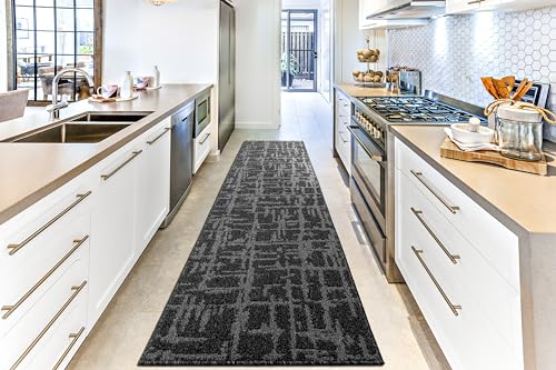 Hallway Runner Rug Non Slip Rubber Backing, 26 inch x 6 ft, Abstract Charcoal, Heavy Duty Berber Style Carpet Runner for Entryway, Kitchen, Bathroom, Bedroom, Laundry Room. - color: Abstract Charcoal, size: 6 Foot Long Runner Rug