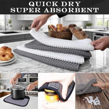 Oven Mitts and Pot Holders Sets 6pcs, Kitchen Oven Glove,High Heat Resistant 550 Degree Extra Long Oven Mitts and Potholders with Non-Slip Silicone Surface for Home Essentials (Grey) (Matte Black) - color: Black