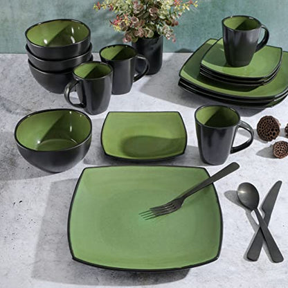 Gibson Elite Soho Lounge 16 Piece Dinnerware Set, Green - color: Green (Soho Lounge), size: Service for 4 (16pcs)