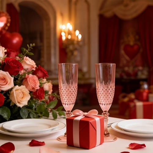 12 Pack Plastic Champagne Flutes, Rose Gold Reusable Champagne Glass | Unbreakable Hard Plastic Mimosa Cups Bulk with Stem, Fancy Stemware for Wedding, Party & NYE Celebration - color: Rose Gold