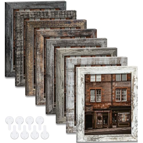 8x10 Picture Frames Set of 8, Vintage Rustic Farmhouse Industrial Style Photo Frames, High Definition Real Glass, for Tabletop or Wall Hanging - color: Multicolor, size: 8X10