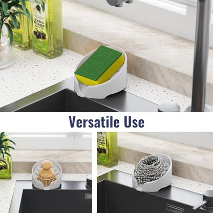 NiHome Silicone Sponge Holder for Kitchen Sink, Fits Scrub Daddy Mommy | Self-Draining Dispenser Organizer Tray, Sink Caddy Countertop Fits Soaps, Scrubber, Dishwasher Safe, Includes Brush - color: Light Gray