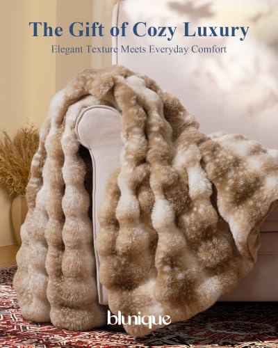 Ultra Soft Cozy Faux Fur Throw Blanket, Fuzzy Plush Thick Bubble Blanket, Oversize Luxury Fluffy Blanket for Couch, Sofa, Bedroom, and Living Room,50x60 Inches,Tie-Dye Camel - color: Tie-dye Camel, size: Throw