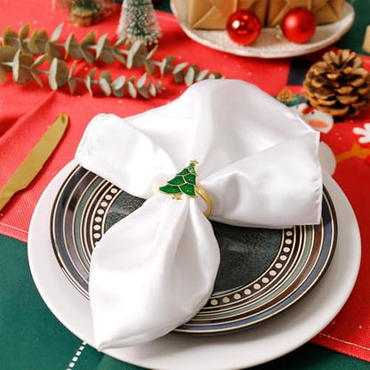 Christmas Tree Napkin Rings Set of 12, Evergreen Xmas Tree Napkin Ring Holders Serviette for Banquet,Dinner Table Decor, Family Dinner, Weddings(Green Xmas Tree) - style: Green Xmas Tree