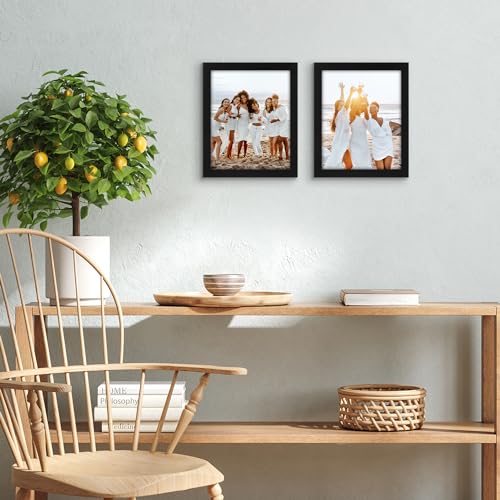 Americanflat 8x10 Picture Frame 2-Pack - Engineered Wood - Black | Shatter-resistant glass, wall or tabletop display with included easel, sawtooth hangers included - color: Black, size: 8X10, style: 2 Pack