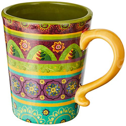 Tunisian Sunset 18 oz. Ceramic Mugs, Set of 4 – Multicolor Boho Coffee & Tea Cups with Bold Folk Art Patterns, Microwave & Dishwasher Safe, Eclectic Kitchen Gift Set for Beverage Lovers - size: 18 Ounces